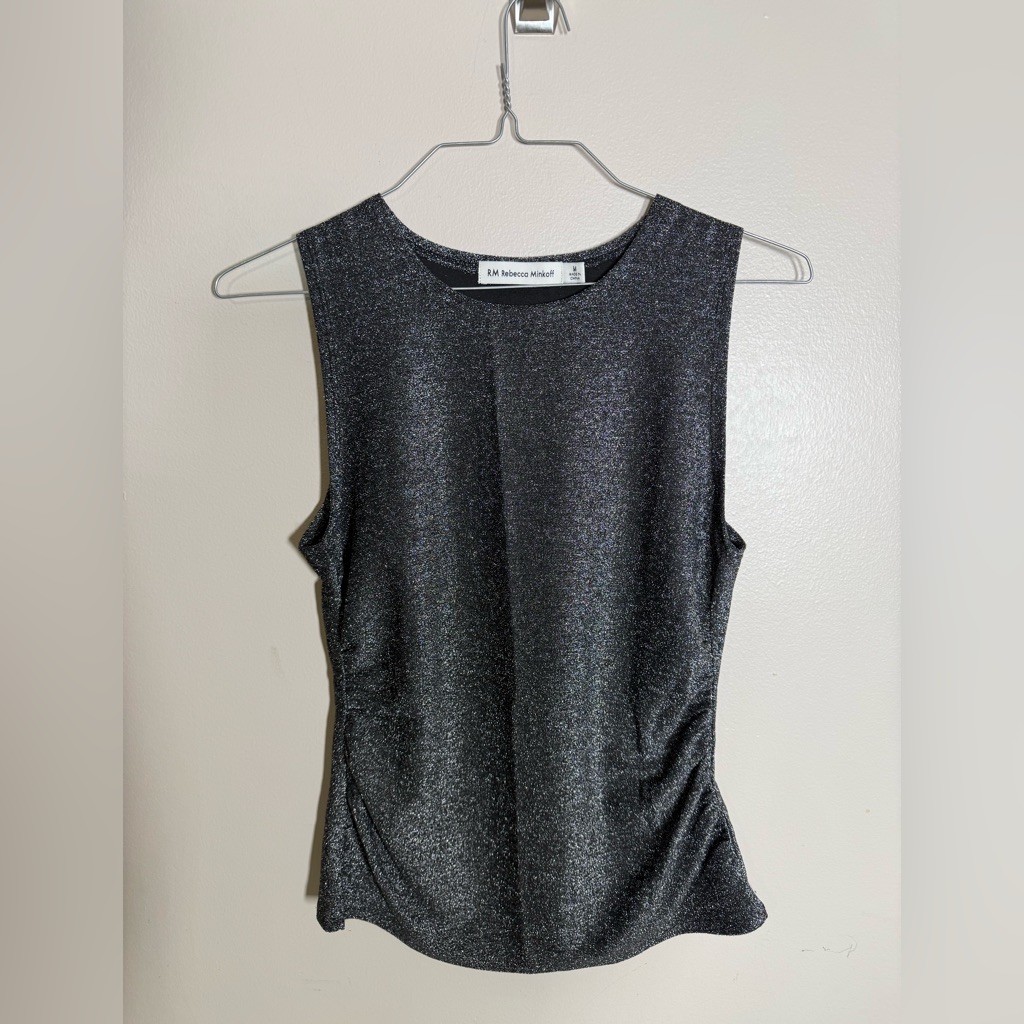 Rebecca Minkoff Shimmer Metallic Tank Top Medium Silver Glimmer Party